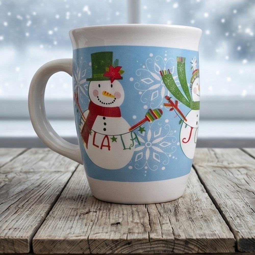 Royal Norfolk Holiday Snowman Coffee Mug 14oz Blue White Christmas Ho Ho‎ Ho NIB